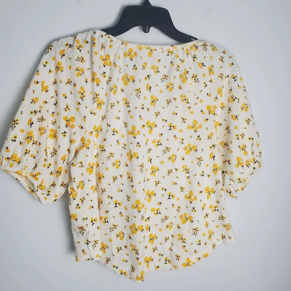 Anthropologie Ditsy Floral Puff Sleeve Cotton Crop Top Size XS